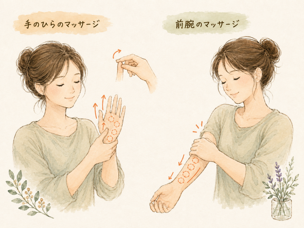 腕と手のひらのマッサージの図
